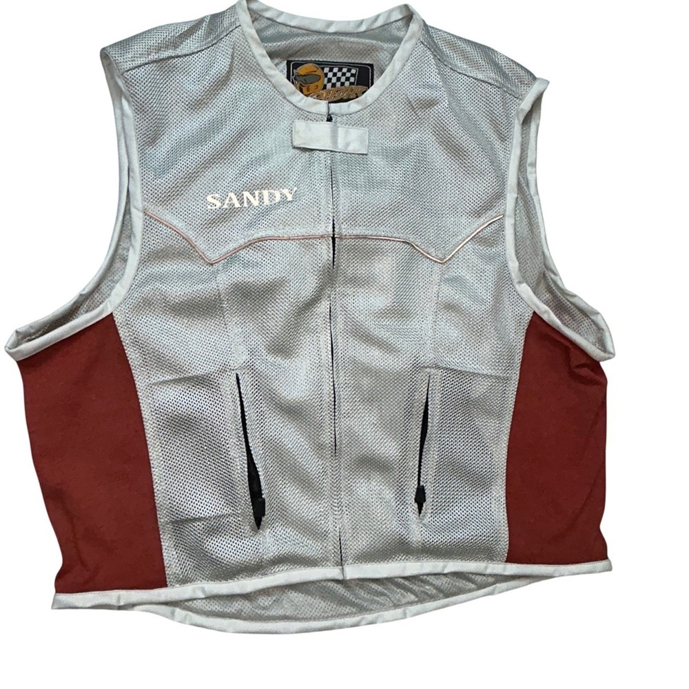 Six Gear Men's Motorcycle Mesh Vest Size L 46 Gray Red Armored Biker Riding Zip - Picture 2 of 11